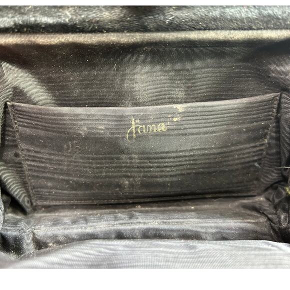 Vtg Crushed Velvet Bag- Black some wear- gold clasp- top handle evening bag - Picture 5 of 5